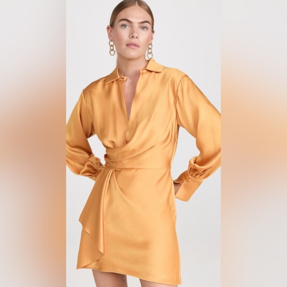 Jonathan Simkhai Orange Long Sleeve Bishop Collar Dress